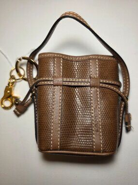 Lancel Paris Brown Textured Leather Mini Handbag Bag Charm / Key Fob